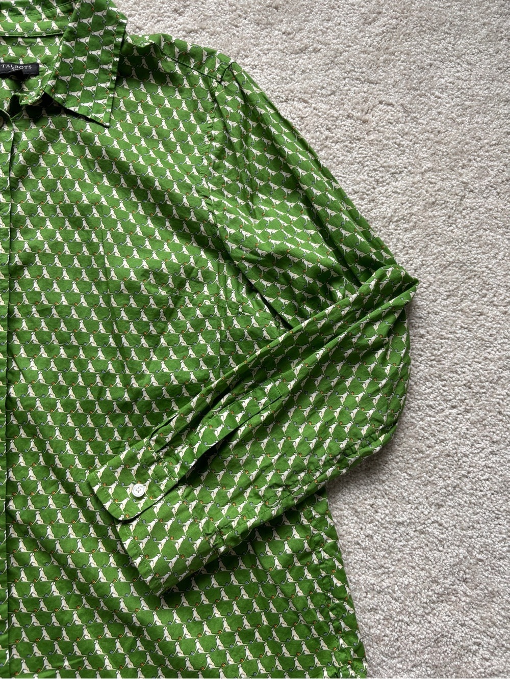 Talbots Green Novelty Dog-Print Button Shirt - Picture 7 of 10